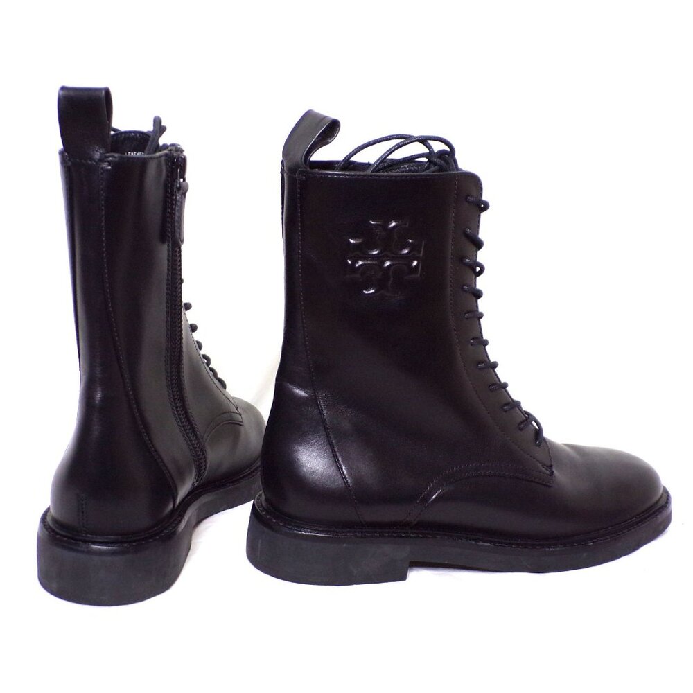 🆕 TORY BURCH Double T Ankle Moto Combat Boot 8.5 Black - Picture 8 of 12